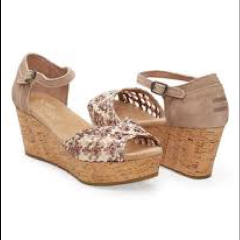 Toms Natural Stucco Woven Platform Wedge Sandals